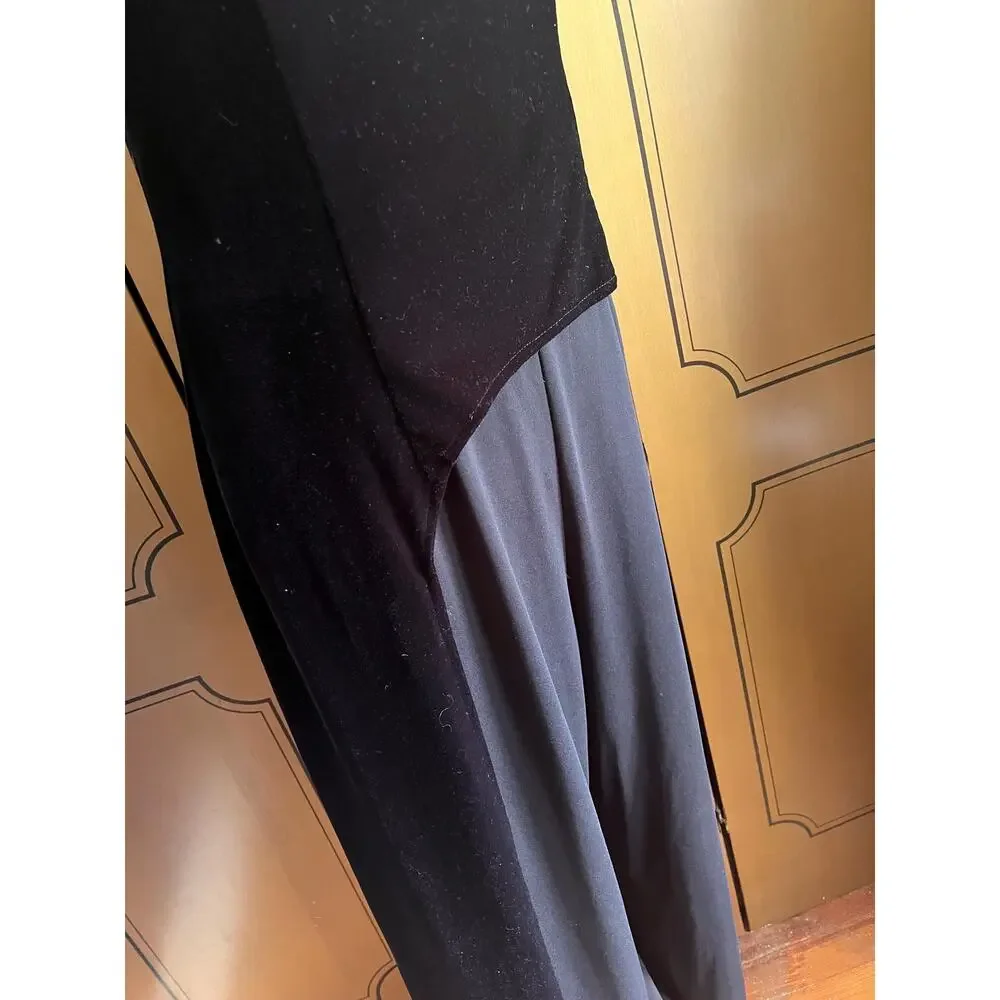 Vintage jumpsuit in black with velvet top and crystals, size 14
